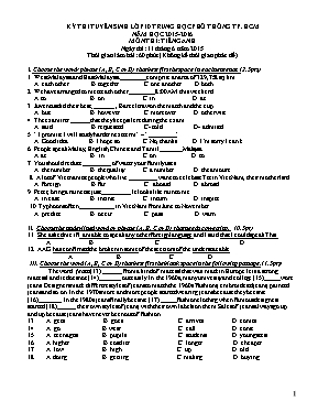 Đề thi tuyển sinh Lớp 10 THPT Thành phố Hồ Chí Minh môn Tiếng Anh - Năm học 2015-2016